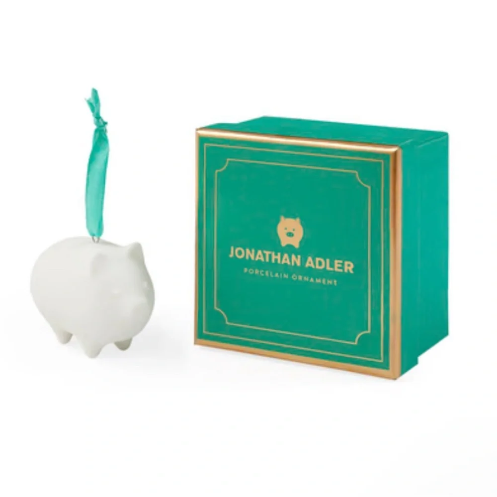 NWT Jonathan Adler Neiman Marcus White Porcelain Piggy Christmas Ornament w Box